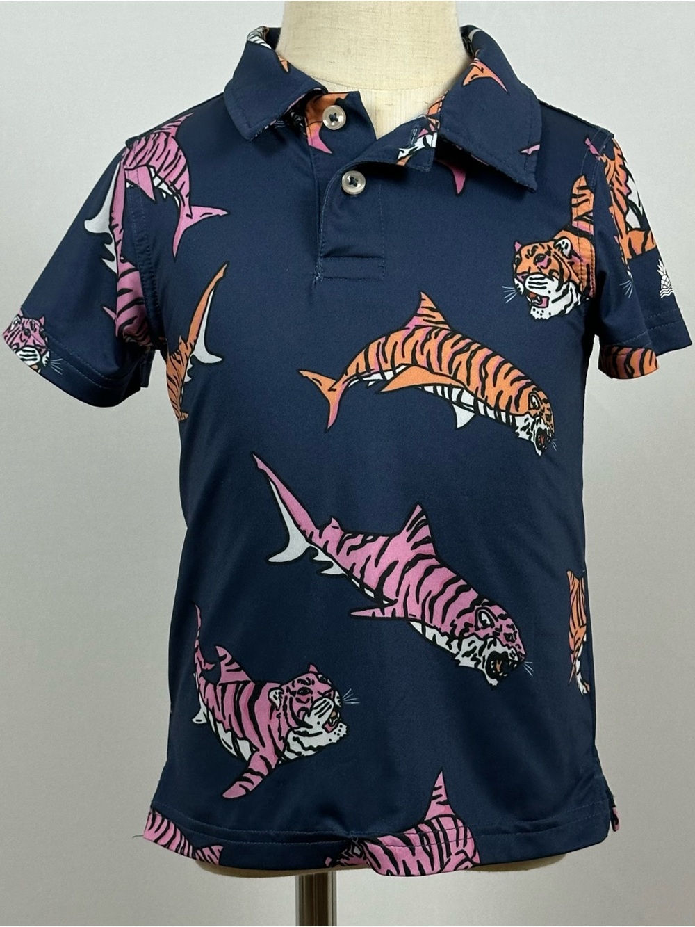 CHUBBIES kid's The Lil King of the Sea Performance Polo shark shirt - size 3T